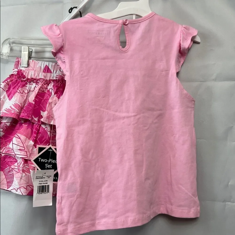 Andy And Evan pink 2-piece ruffle skirt set with shorts underneath pink palm NWT